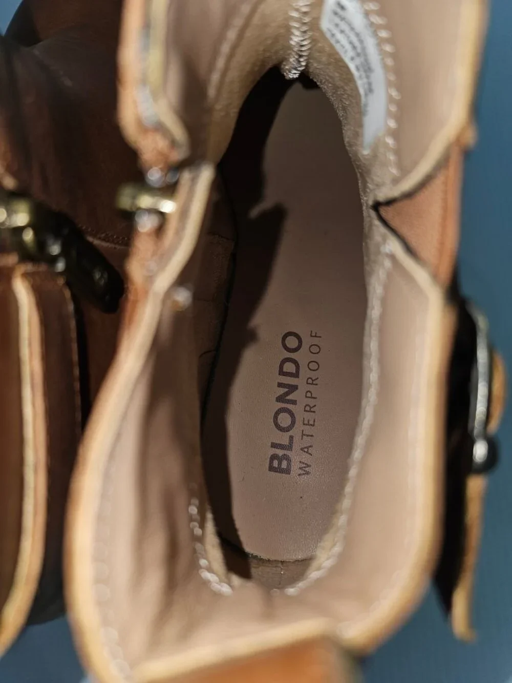 Blondo Sullivan Waterproof Ankle Boot Tan Leather Buckle Block Heel Womens 8